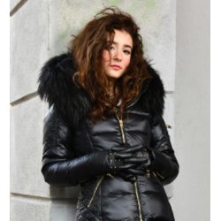 Ciara-Lustrous Nylon - Black - Raccoon Fur