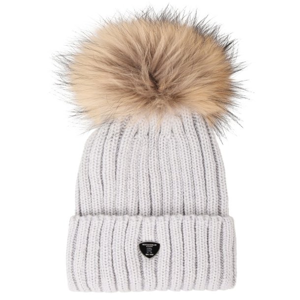 Pom Pom Beanie Hue - Light Grey - Natur - Raccoon