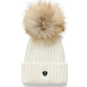 Pom Pom Beanie Hue  - White / Natur Raccoon