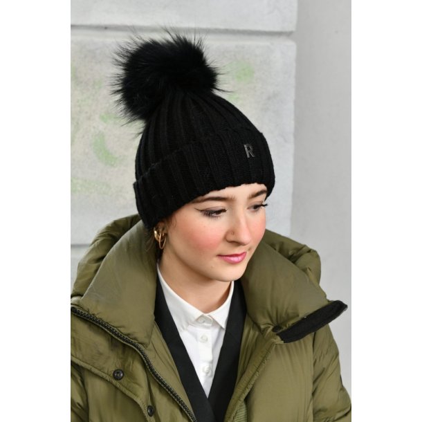 Pom Pom Beanie - Sort - Sort - Raccoon