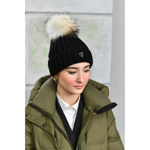 Pom Pom Beanie - Sort - Artic - Raccoon