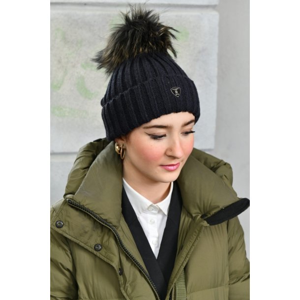 Pom Pom Beanie Hue - Dark Blue / Greyish - Raccoon